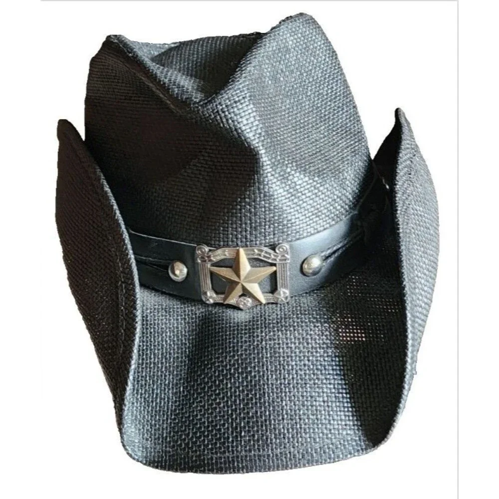 Milani Black Straw Cowboy Hat Silver Conchos One Size